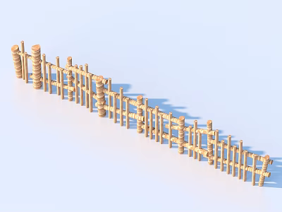Decorative Wooden Garden Fence Design With Carved Posts And Horizontal Rails 3d model