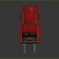 Red Toy Forklift With Metal Forks And Reflective Surface On Gray Background
