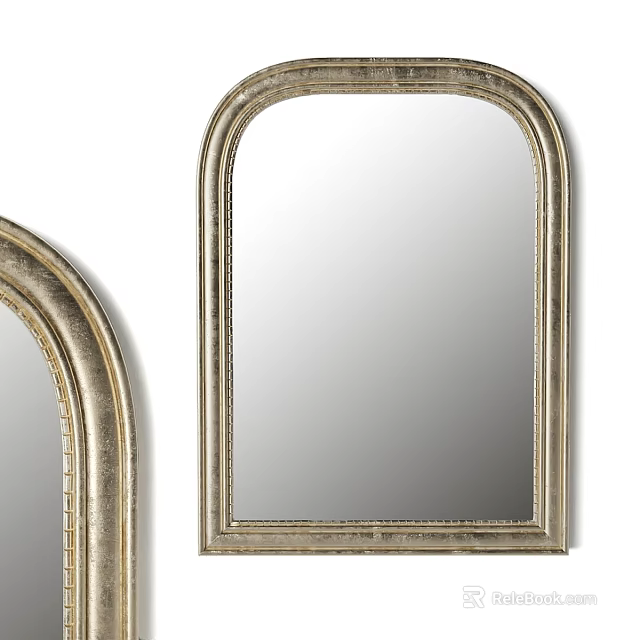Elegant Arched Mirror With Golden Decorative Frame For Home Wall Decoration 3d model 