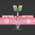 Detailed Pink Biplane Model With Green Yellow Accents Circular Wing Patterns On Dark Aerospace Background