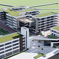 Modern School Campus Building With Glass Facade Greenery And Entrance Steps