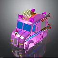 Pink Ice Cream Truck Decorated With Ice Cream Cone Top And Clown Design