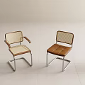 Modern Minimalist Dining Chairs With Metal Frame Woven Backrest And Leather Seat