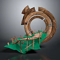 Wooden Circular Ring Structure Design With Wooden Bridge And Green Grass