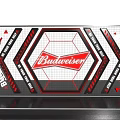 Budweiser Themed Stage With Red Neon Logo Beer Bottles And Geometric Design Backdrop