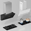 Modern Kitchen Appliances With Black White Range Hoods And Gas Stoves