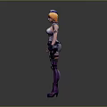Futuristic Female Character With Orange Hair Blue Cap Purple Armor And Black Outfit