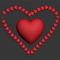 Small Red Hearts Form Large Outline Around Red Heart Balloon on Dark Background with Reflection
