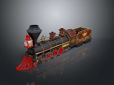 Vintage Steam Train Model With Black Red And Gold Decorative Details 3d model Vintage Steam Train Model With Black Red And Gold Decorative Details 3d model