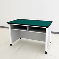 Functional Desk with Green Tabletop White Frame and Two Compartment Shelf on Wheels 3d model