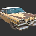 Vintage Yellow Rusty Car With White Roof And Classic Rusted Exterior 3d model