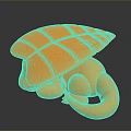 Orange Reptile 3D Model With Curled Body And Fan Shaped Back On Dark Reflective Surface