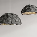 Two Modern Black Textured Pendant Lights Hanging Against Gray Background 3d model