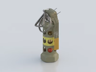 Detailed Gray Green Hand Grenade With Metal Ring Fuse And Colored Components 3d model