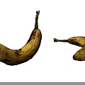 Two Overripe Brown Spotted Curved Bananas Isolated On Plain White Background