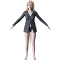 Woman with Long Golden Hair Wearing Black Long Sleeve Cardigan Black Shorts Barefoot Arms Outstretched