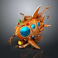 Steampunk Mechanical Fish Featuring Orange Body Blue Windows Pipes Claws And Hook