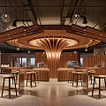 Modern Café Interior Design With Wooden Elements Open Layout Hanging Lights And Bar Counter