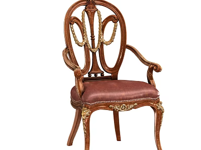 Elegant Wooden Dining Chair With Carved Frame Leather Seat And Gold Accent Details 3d model