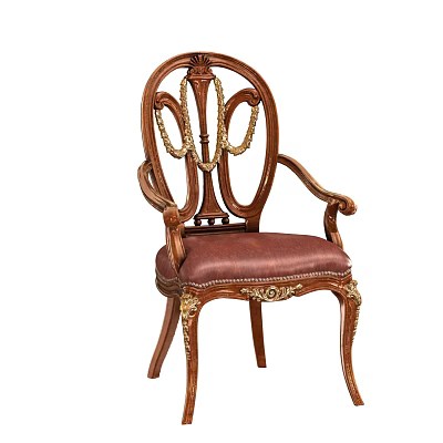 Elegant Wooden Dining Chair With Carved Frame Leather Seat And Gold Accent Details 3d model