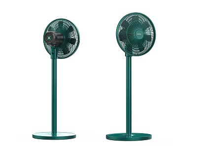 Two Green Pedestal Air Cooler Fans With Modern Design And Stable Base 3d model