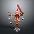 Cartoon Style Tribal Voodoo Doll 3D Model With Gourd Body Red Scarf And Large Knife