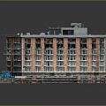 Multi Story Red Brick Building With Multiple Windows Gray Roof And Scaffolding