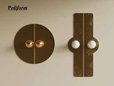 Poliform Decorative Handles Featuring Circular And Rectangular Designs With Golden And White Accents 3d model