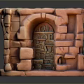Detailed Decorative Reddish Brown Stone Circular Structure With Arched Doors And Miniature Design