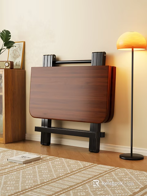 Modern Wooden Dining Table With Black Metal Frame In Interior Setting 3d model