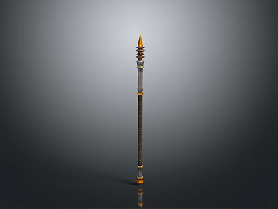 Medieval Spear With Golden Tip Black And Gold Shaft And Decorative Base 3d model