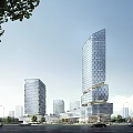 Modern Skyscraper With Curved Glass Facade Among Urban High Rise Buildings
