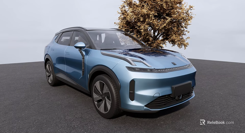 Modern Blue Electric SUV With Sleek Design Parked Near Tree 3d model 