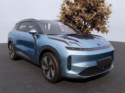 Modern Blue Electric SUV With Sleek Design Parked Near Tree 3d model