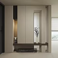 Modern Entryway Console Cabinet And Side Cabinet With Mirror Decorative Vase And Lighting