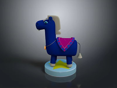 Blue Rocking Horse Toy With Pink Saddle White Mane And Yellow Star Base 3d model