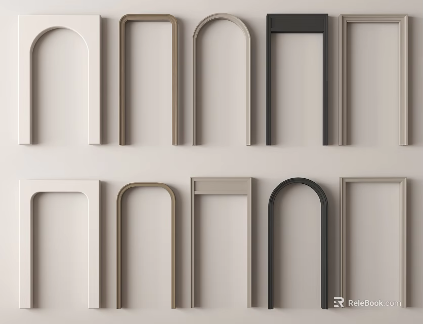 Collection Of Arch And Rectangular Door Frame Styles In Neutral Tones 3d model 