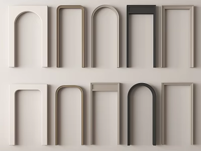 Collection Of Arch And Rectangular Door Frame Styles In Neutral Tones 3d model