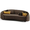 Curved Striped Sectional Sofa with Black Brown Pattern and Yellow Dark Cushions