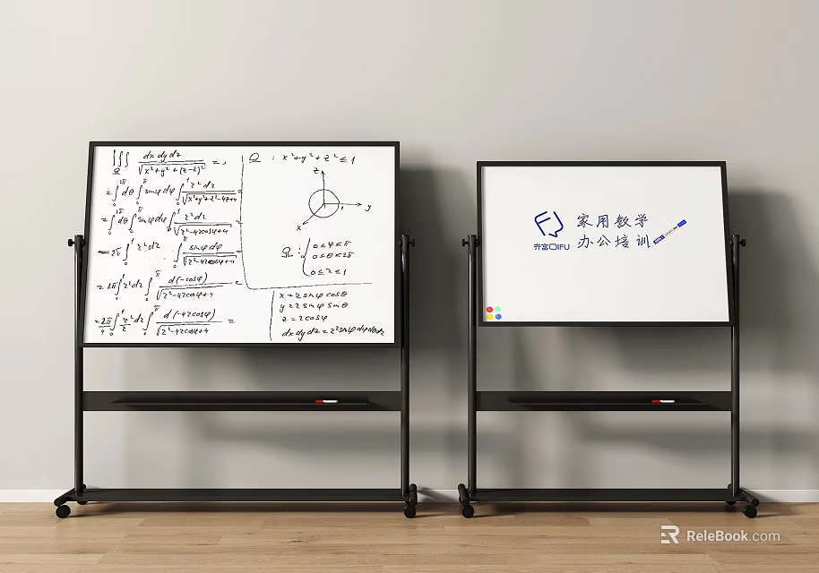 Two Whiteboards With Handwritten Mathematical Formulas Diagrams And Chinese Text On Practical Guidance Method Discussion 3d model 