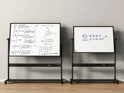 Two Whiteboards With Handwritten Mathematical Formulas Diagrams And Chinese Text On Practical Guidance Method Discussion 3d model