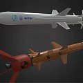 Two Different Military Missiles White With Blue Logo And Orange With Red Propeller