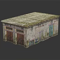 Aged Brick Building Featuring Rusted Metal Roof Wooden Doors And Moss Stained Walls 3d model