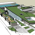 Modern Museum Building Design With Green Roof Glass Facade Open Plaza And Geometric Paving