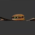 Burger King Hamburger With Sesame Seed Bun Fresh Lettuce And Tomato On Wrapper