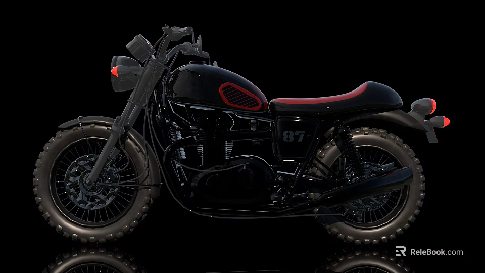 Black Classic Motorcycle With Red Seat Number 87 And Stylish Body Design 3d model 