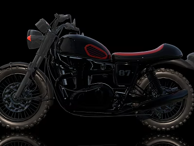 Black Classic Motorcycle With Red Seat Number 87 And Stylish Body Design 3d model