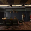 Classic Study Room With Wooden Desk Green Chairs Bookshelves Armor And Vintage Map