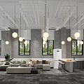 Modern Public Office Space Featuring Open Workstations Ergonomic Chairs Hanging Lights And Green Plants