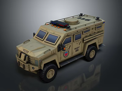 Sand colored Military Armored Vehicle With Roof Mounted Equipment Side Emblem And Large Tires 3d model